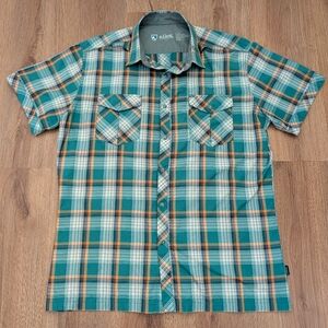 Kuhl Eluxor Green‎ Plaid Pearl Snap Button Shirt Size L Outdoor Western